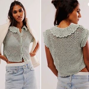 New Free People Lily Crochet Top in Green